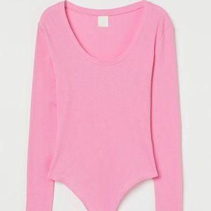 H&M Pink Ribbed Thong Bodysuit